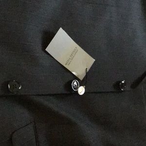 Jones NewYork Black Striped Suit. Athletic Fit pleated pants. Men size 46L/38W.